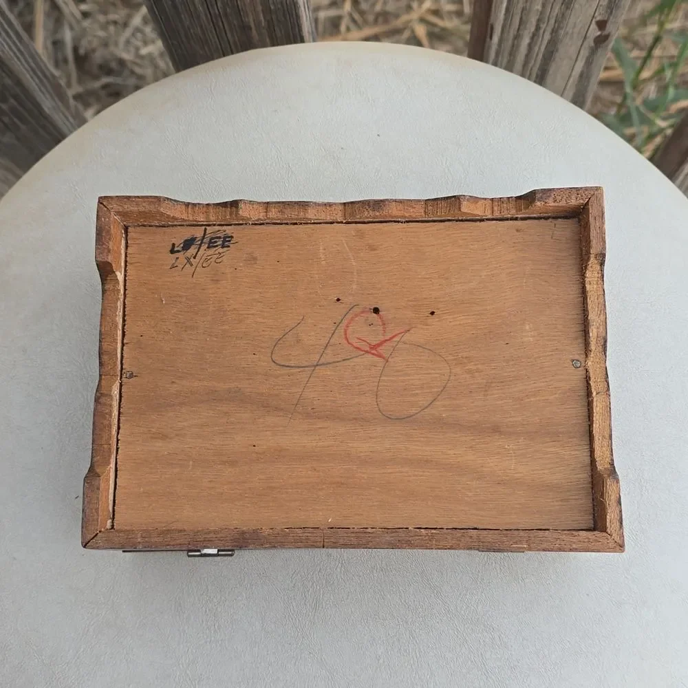 Vintage Hand Carved Wood Jewelry Box Mirror Red Velvet Lined Footed